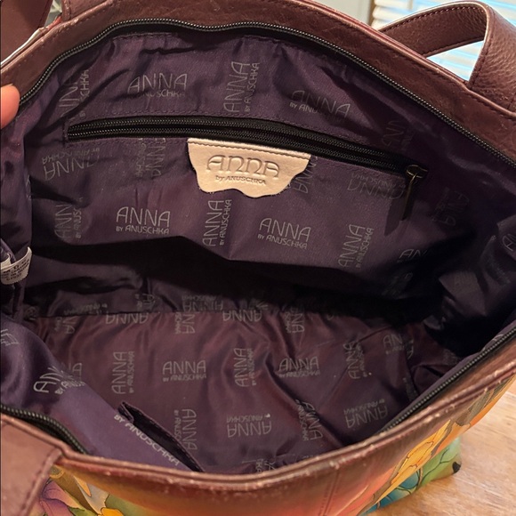 Anuschka Handpainted Leather Satchel Shoulder Bag Floral - Picture 8 of 9